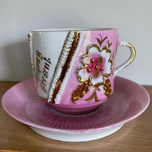 Vintage Gold Luster China “Birthday Present”Teacup